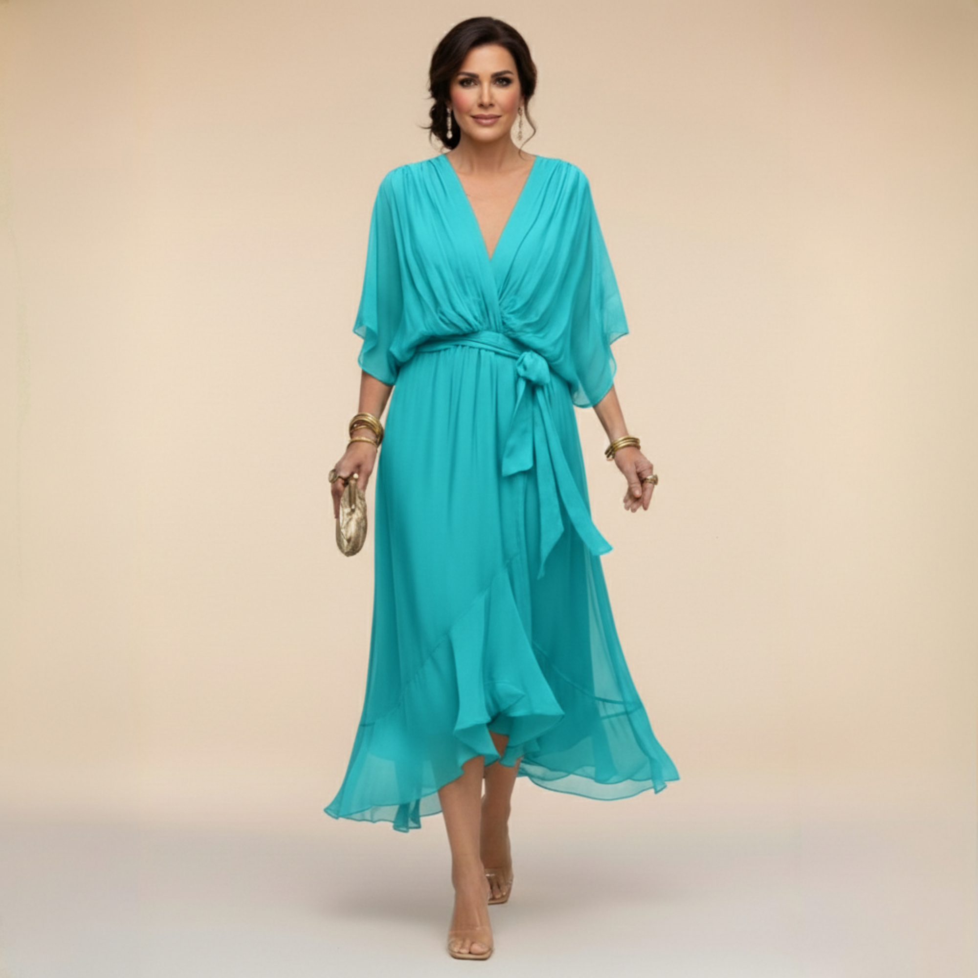 Monica | Vestido de chiffon con escote en V