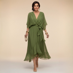Vestido Monica chiffon verde escote V largo – Cloe Paris