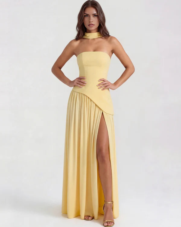 Vestido Aurora amarillo corsé gasa – Cloe Paris