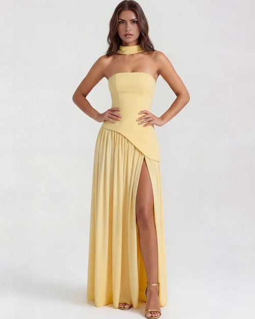 Vestido Aurora amarillo corsé gasa – Cloe Paris