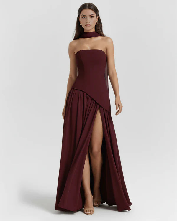 Vestido Aurora burdeos corsé gasa – Cloe Paris