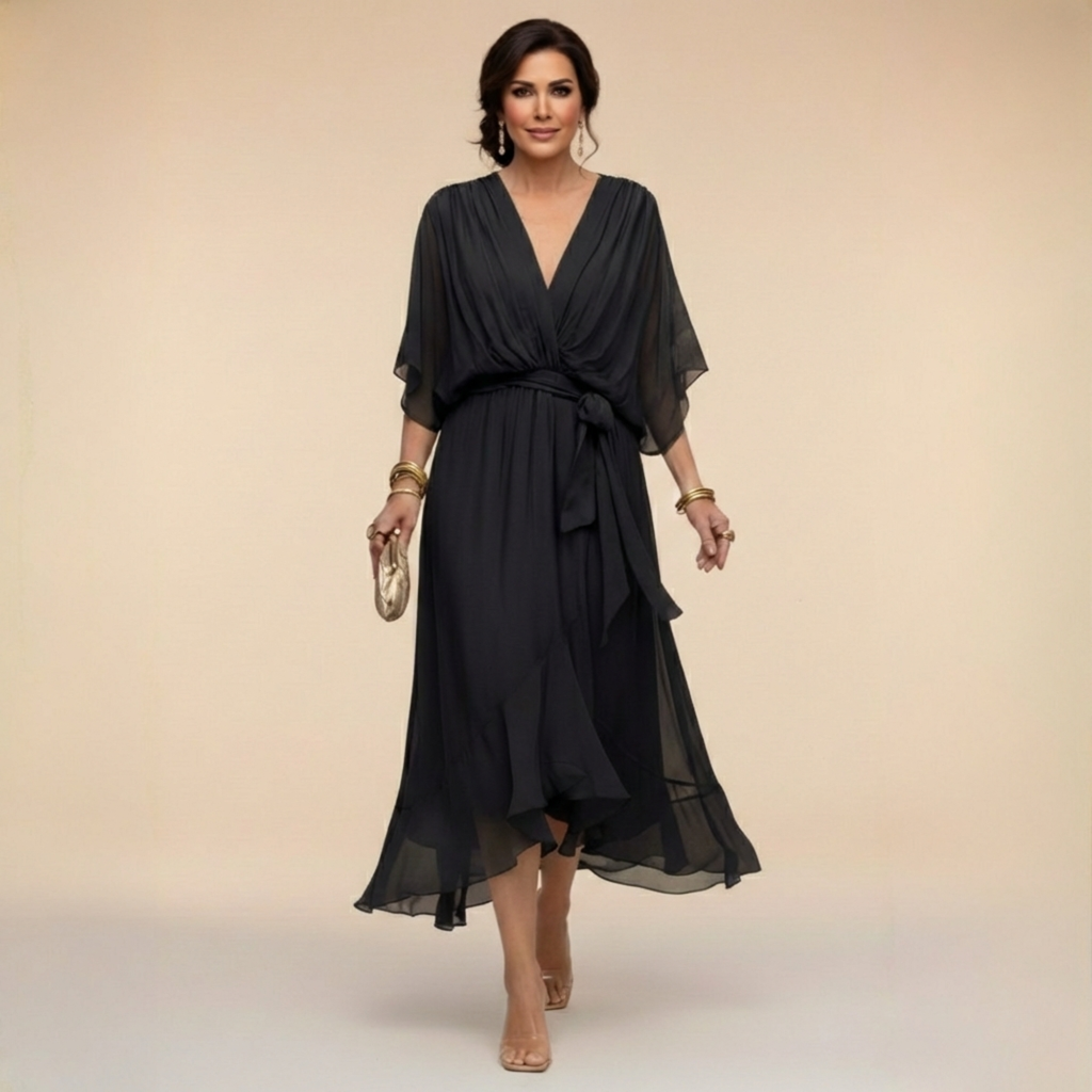 Vestido Monica negro chiffon fluido elegante – Cloe Paris