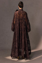 Vestido Iris largo asimétrico encaje marrón · Cloe Paris