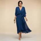 Vestido Monica azul marino chiffon boda – Cloe Paris