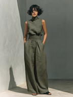 onjunto Marieta verde militar lino mujer – Cloe Paris