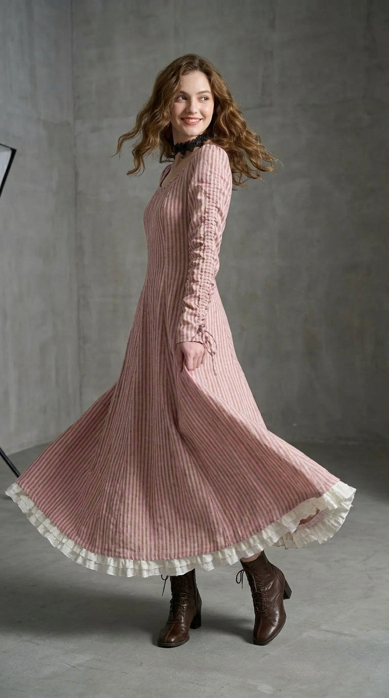 Vestido Catalina azul polvoriento detalle silueta · Cloe Paris