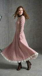 Vestido Catalina azul polvoriento detalle silueta · Cloe Paris
