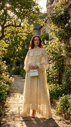 Vestido Iris encaje calado manga abullonada · Cloe Paris