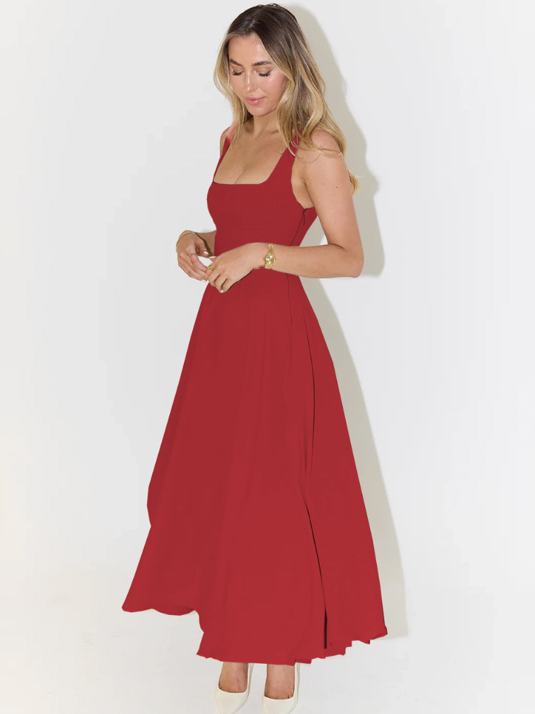 Vestido Melis rojo escote cuadrado – Cloe Paris