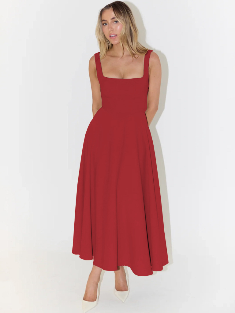 Melis | Vestido Midi con Escote Cuadrado