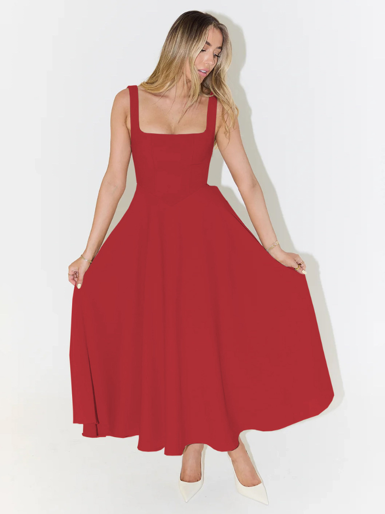 Melis | Vestido Midi con Escote Cuadrado
