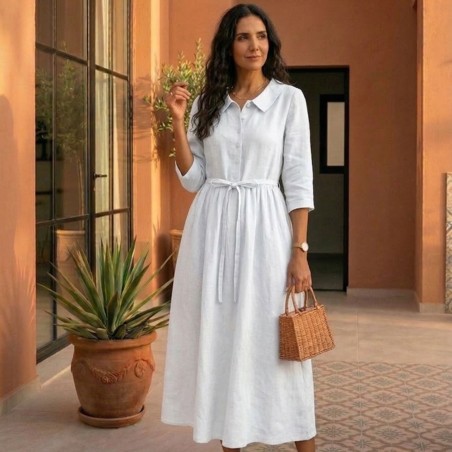 Vestido Paloma blanco lino verano mujer – Cloe Paris