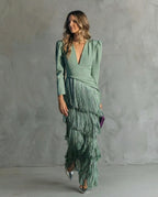 Clara | Vestido elegante con mangas de flecos