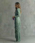Clara | Vestido elegante con mangas de flecos