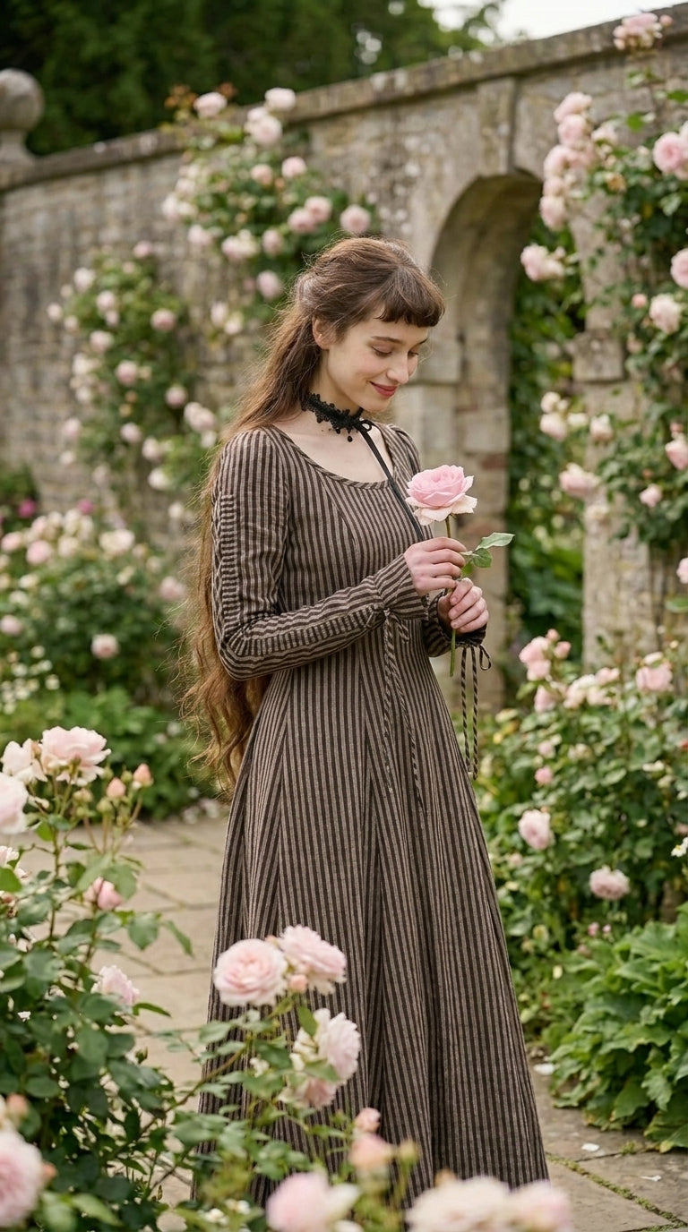 Vestido Catalina rayas vintage detalle manga abullonada · Cloe Paris
