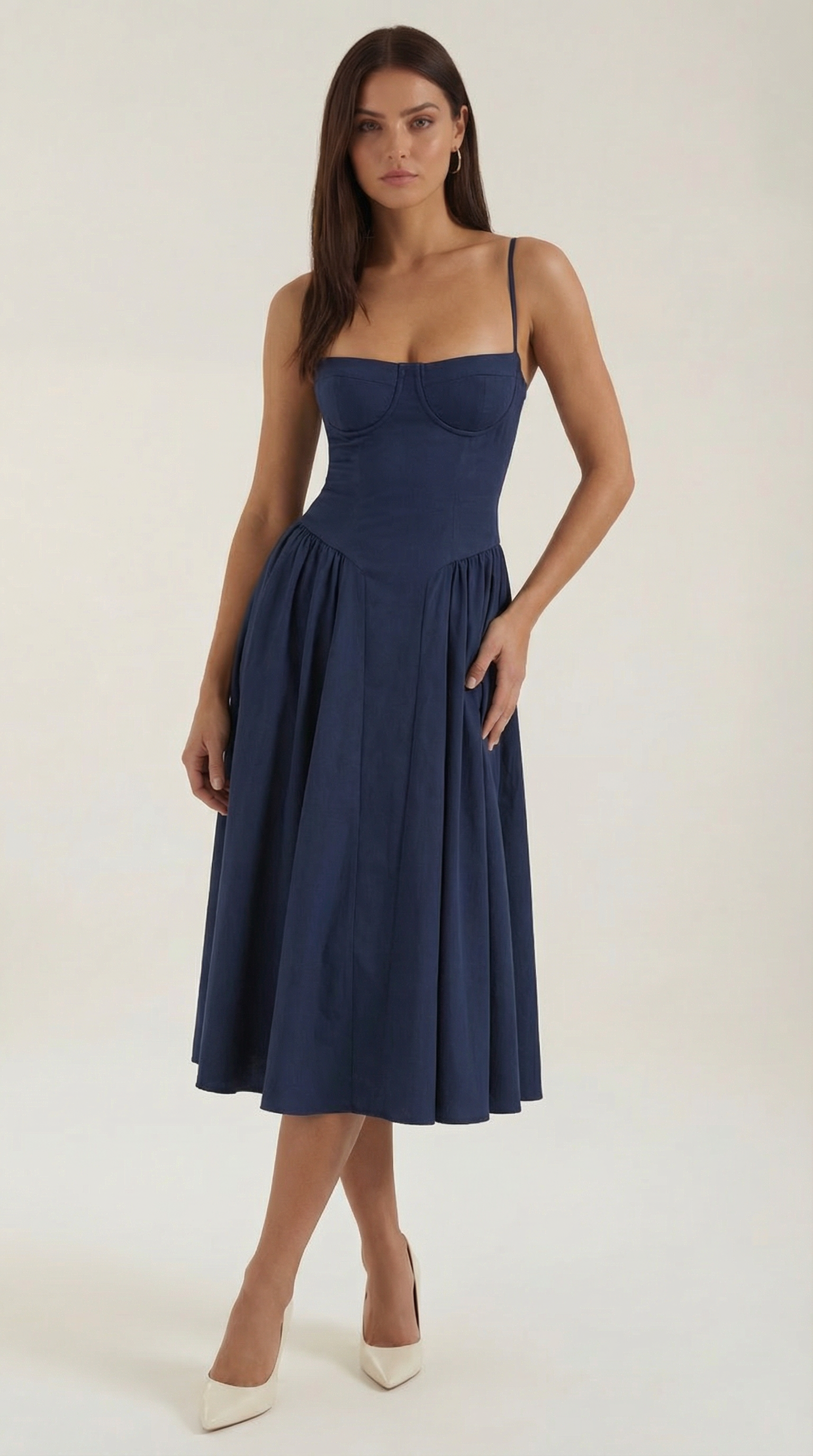 Vestido Rosa azul marino midi romántico – Cloe Paris